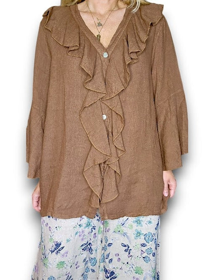 Coffee Plain Madrid Linen Frill Tunic