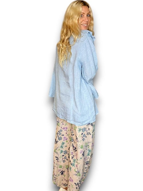 Bright Blue Plain Madrid Linen Frill Tunic