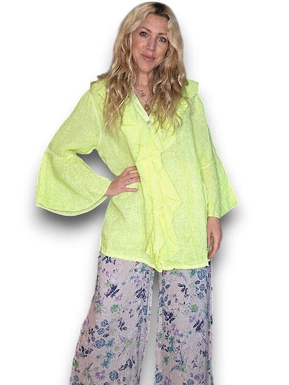Neon Yellow Plain Madrid Linen Frill Tunic
