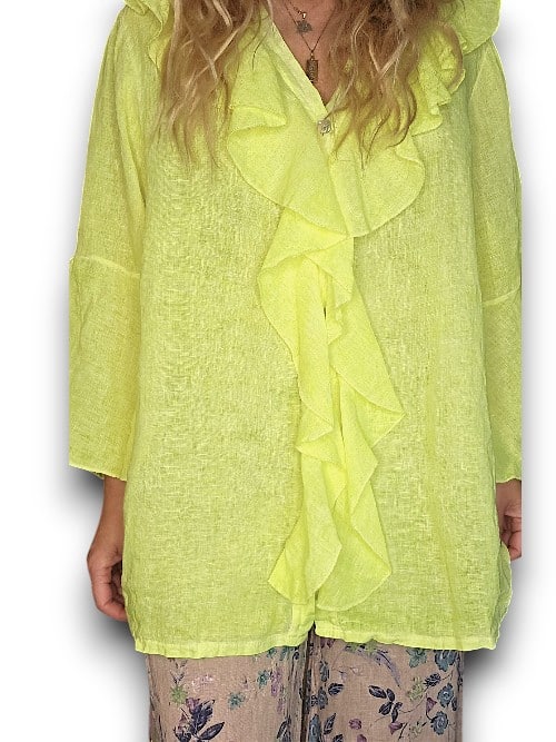 Neon Yellow Plain Madrid Linen Frill Tunic