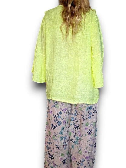 Neon Yellow Plain Madrid Linen Frill Tunic