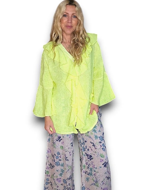 Neon Yellow Plain Madrid Linen Frill Tunic