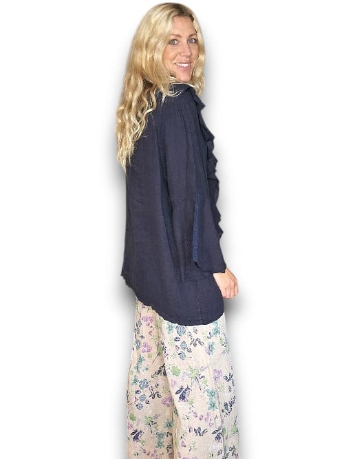 Navy Plain Madrid Linen Frill Tunic