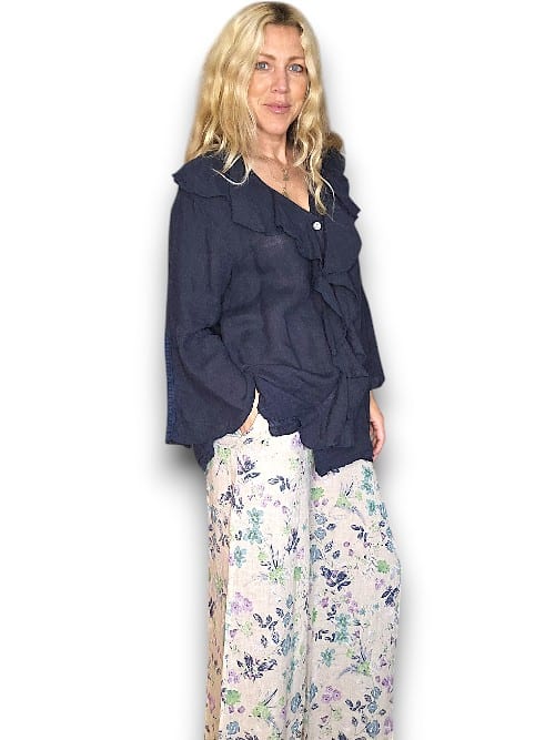 Navy Plain Madrid Linen Frill Tunic