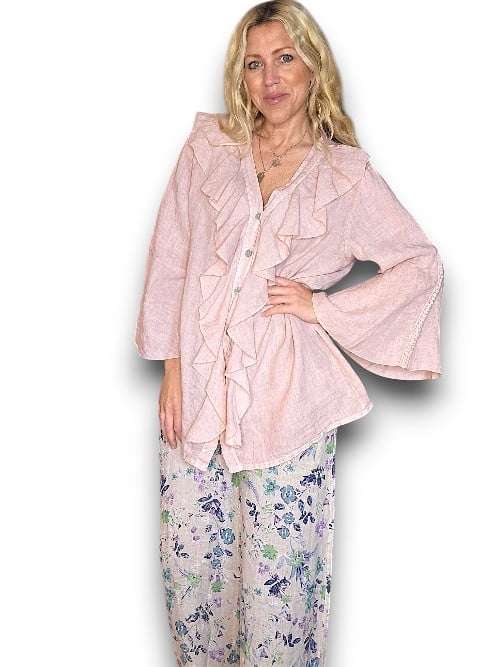 Baby Pink Plain Madrid Linen Frill Tunic