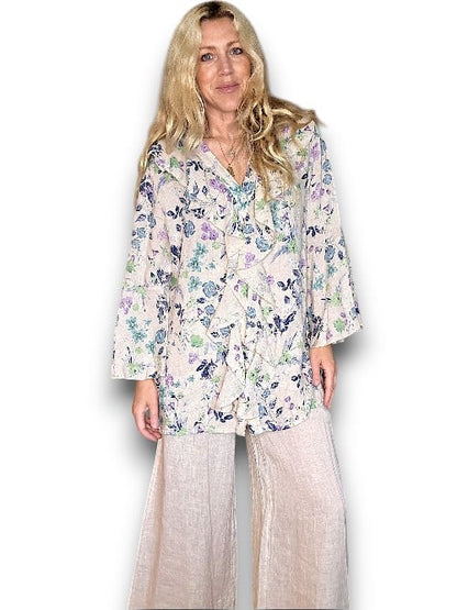 Beige Wild Garden Madrid Linen Frill Tunic