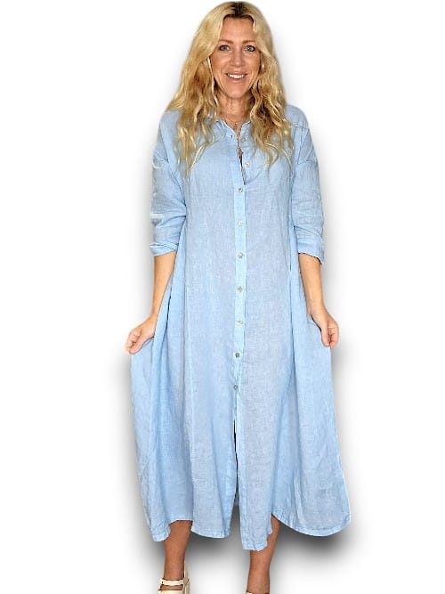Baby Blue Maxi Button Shirt Dress