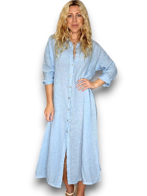 Baby Blue Maxi Button Shirt Dress