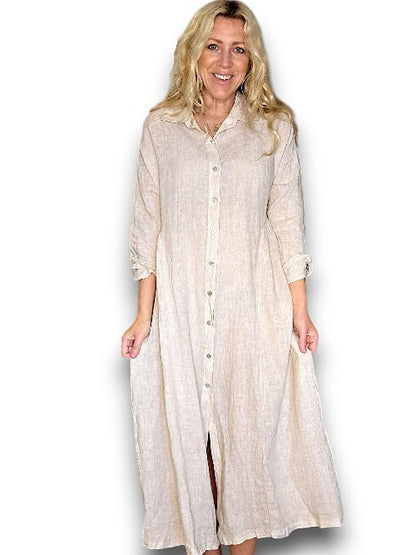 Beige Maxi Button Shirt Dress