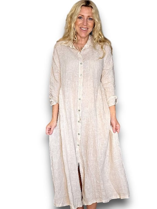 Beige Maxi Button Shirt Dress