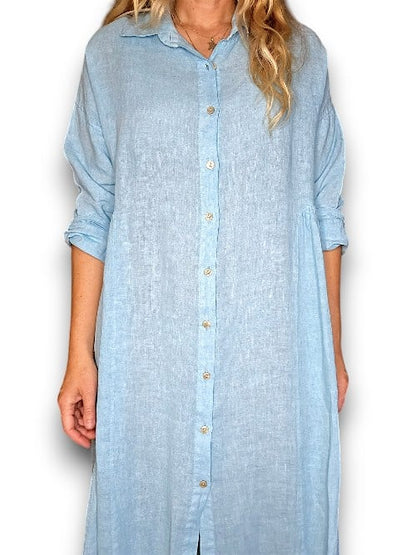 Baby Blue Maxi Button Shirt Dress