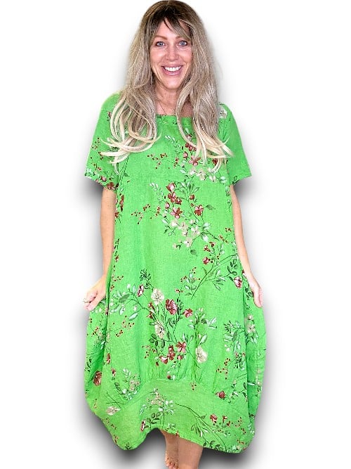 Bright Green Lingonberry Mid Sleeve Maxi Dress