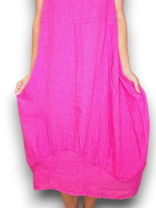 Hot Pink Plain Mid Sleeve Maxi Dress