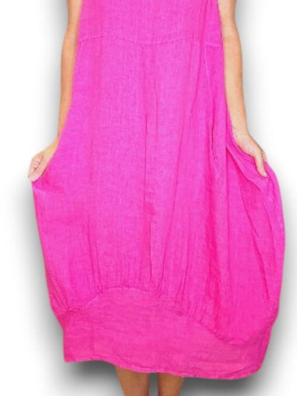 Hot Pink Plain Mid Sleeve Maxi Dress