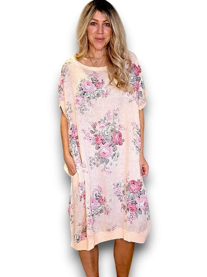 Peach High Tea Elastic Hem Dress