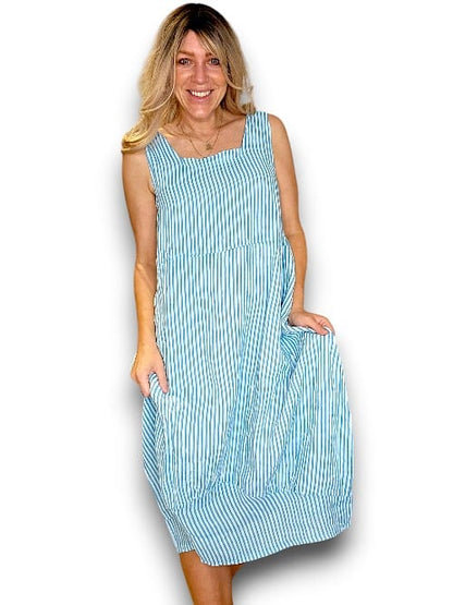 Light Blue Stripe Maxi Tank Dress