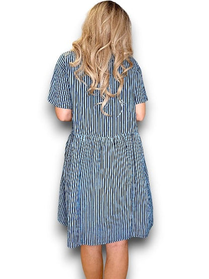 Charcoal Stripe Midi Coconut Button Dress