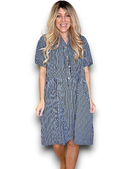 Charcoal Stripe Midi Coconut Button Dress