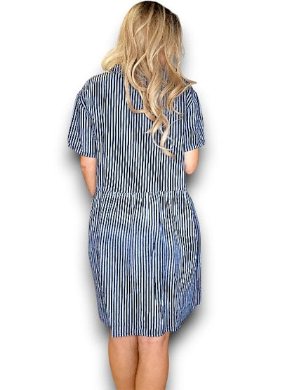 Dark Jade Stripe Midi Coconut Button Dress