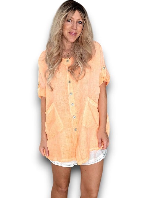 Neon Orange Pearl Buttons Shirt