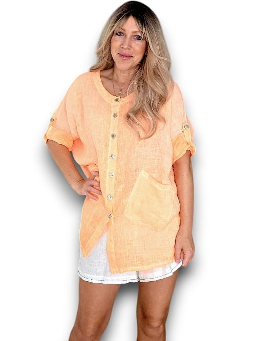 Neon Orange Pearl Buttons Shirt