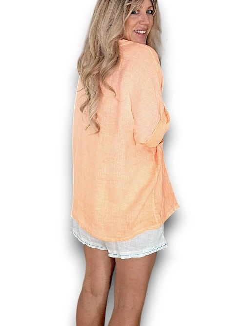Neon Orange Pearl Buttons Shirt