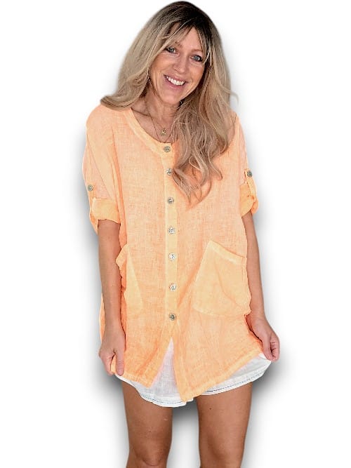 Neon Orange Pearl Buttons Shirt