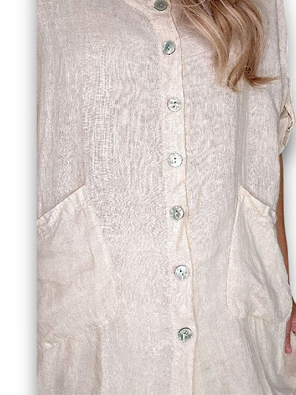 Beige Pearl Buttons Shirt
