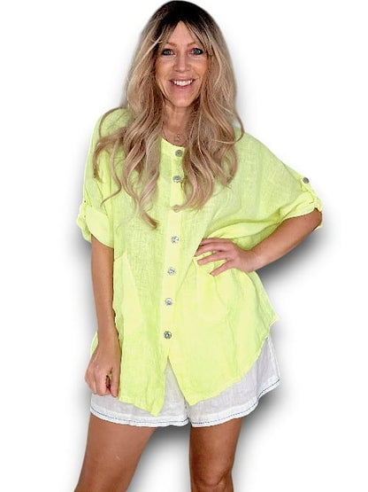 Neon Yellow Pearl Buttons Shirt