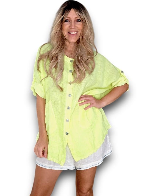 Neon Yellow Pearl Buttons Shirt