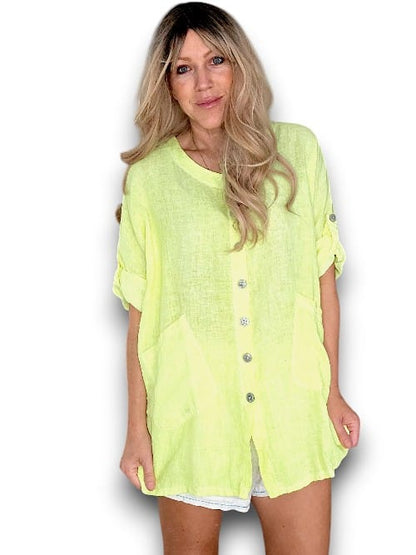 Neon Yellow Pearl Buttons Shirt