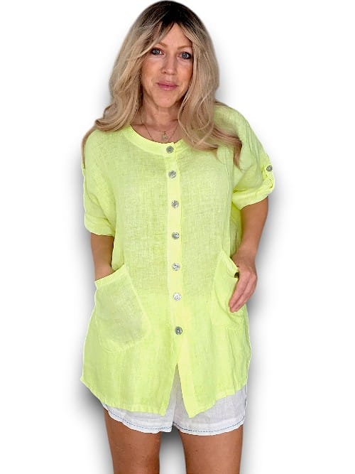 Neon Yellow Pearl Buttons Shirt