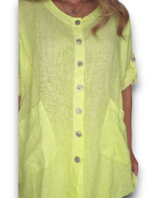 Neon Yellow Pearl Buttons Shirt