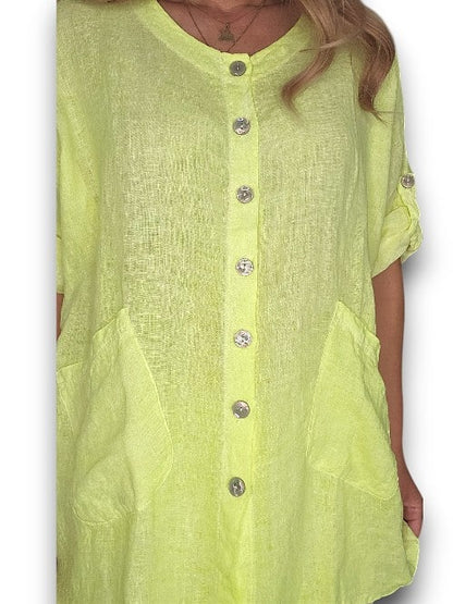 Neon Yellow Pearl Buttons Shirt