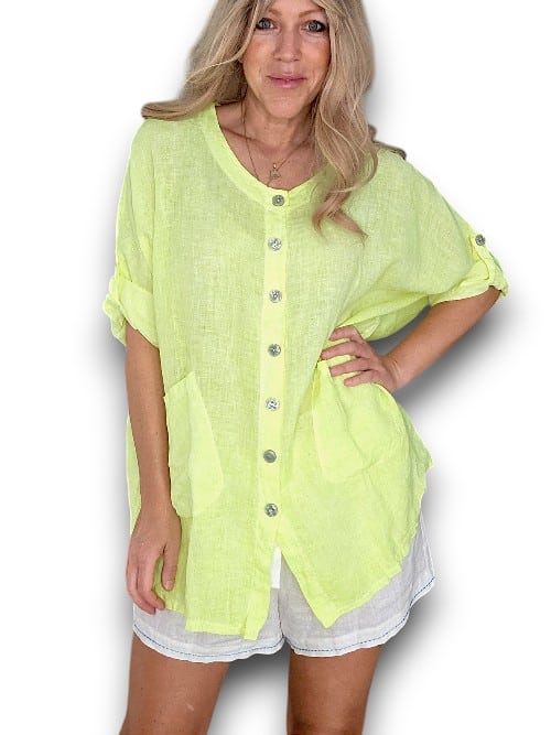 Neon Yellow Pearl Buttons Shirt