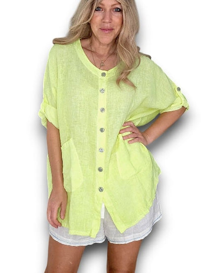Neon Yellow Pearl Buttons Shirt