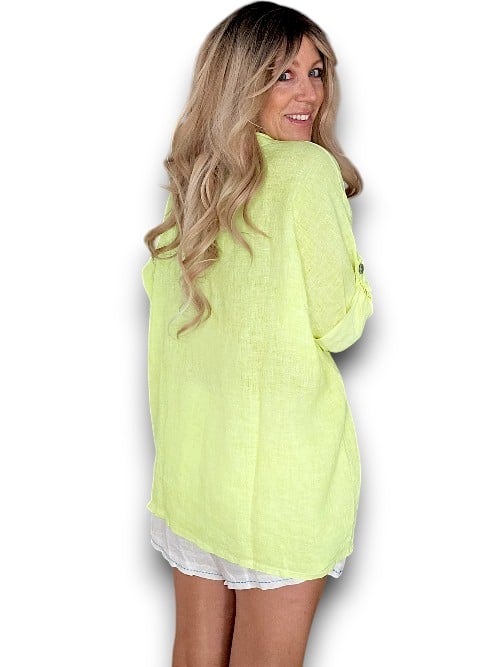 Neon Yellow Pearl Buttons Shirt
