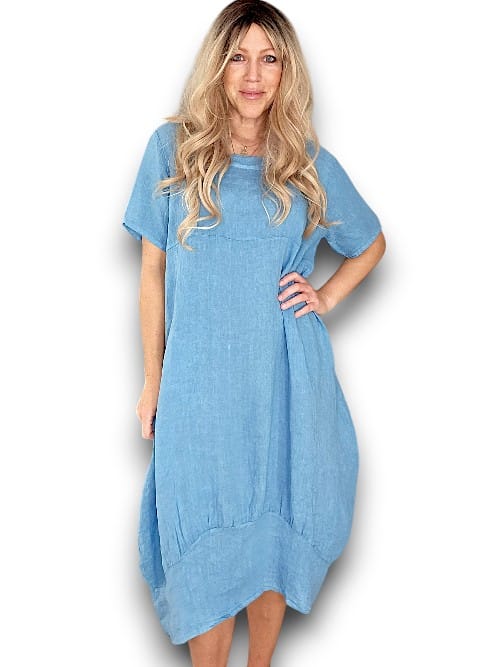Sky Blue Plain Mid Sleeve Maxi Dress