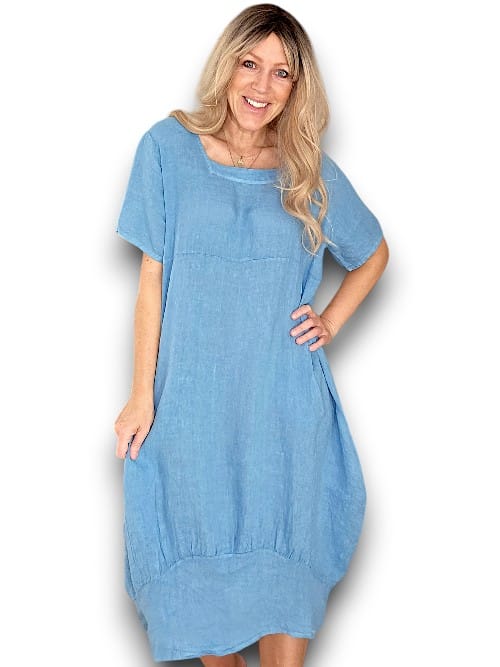 Sky Blue Plain Mid Sleeve Maxi Dress