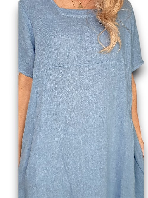Sky Blue Plain Mid Sleeve Maxi Dress