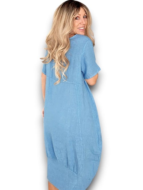Sky Blue Plain Mid Sleeve Maxi Dress