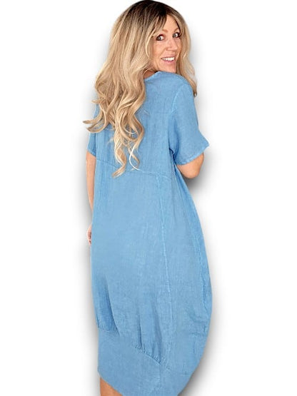 Sky Blue Plain Mid Sleeve Maxi Dress