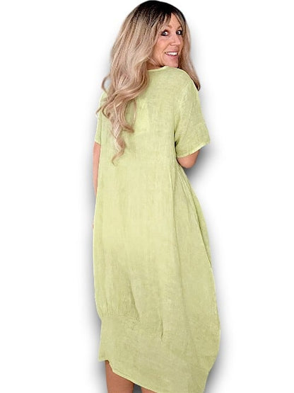 Antique Lime Plain Mid Sleeve Maxi Dress
