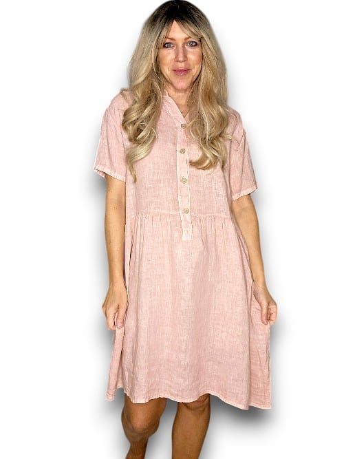 Baby Pink Midi Coconut Button Dress