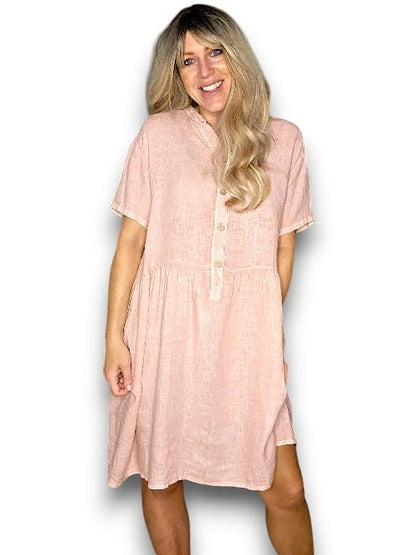 Baby Pink Midi Coconut Button Dress