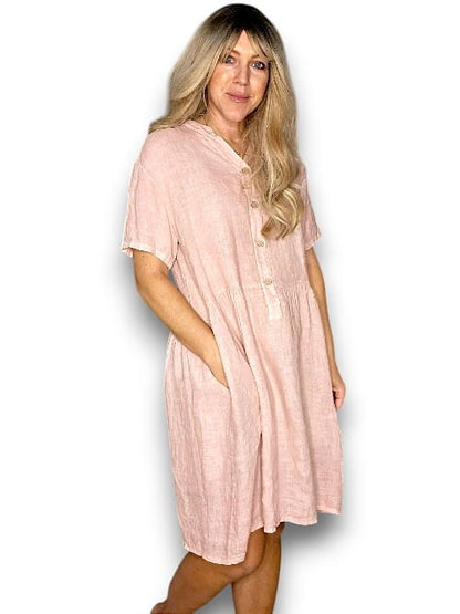 Baby Pink Midi Coconut Button Dress