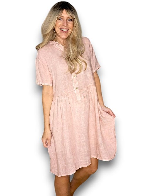 Baby Pink Midi Coconut Button Dress