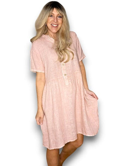 Baby Pink Midi Coconut Button Dress