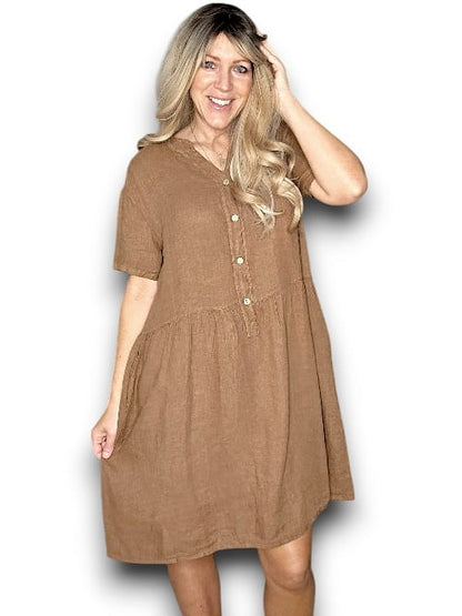Coffee Midi Coconut Button Dress