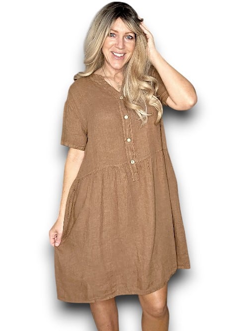Coffee Midi Coconut Button Dress